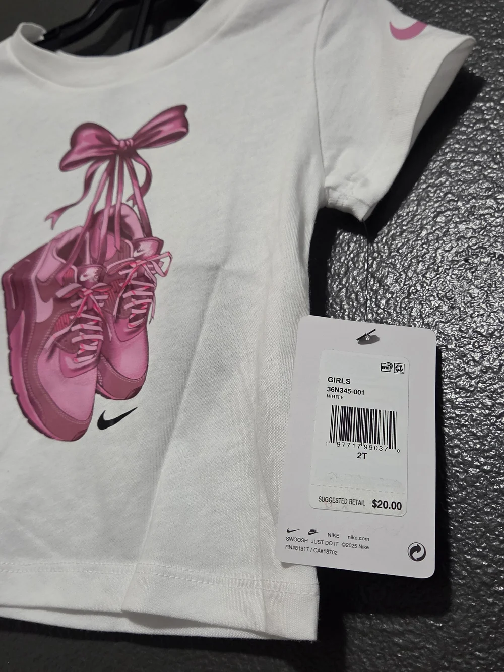 Nike Toddler Girl White Tee with Pink Sneaker Graphic